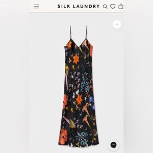 Silk Laundry 100% Silk Black Floral Slip Dress - Size L